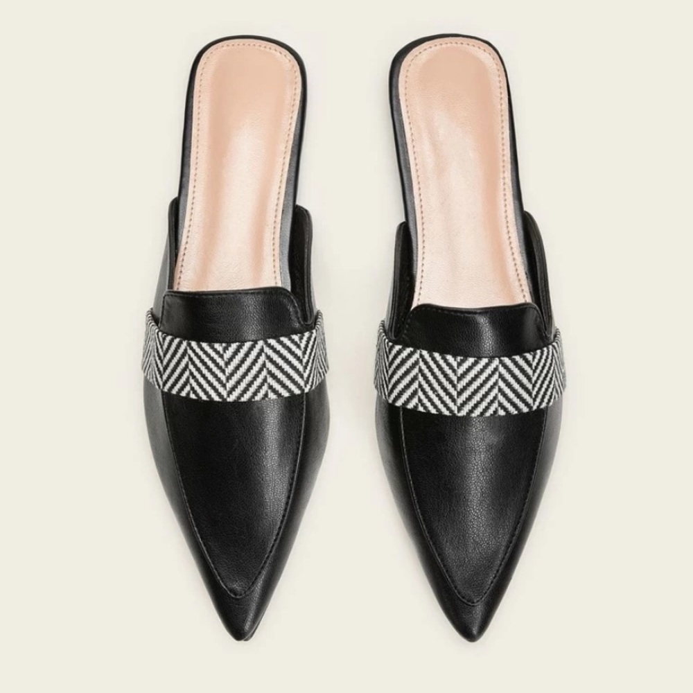 Chevron Detail Point Toe Mules